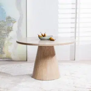 Tessa Round Dining Table French Fawn Travertine