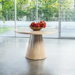 Tessa Round Table French Fawn Travertine Finish