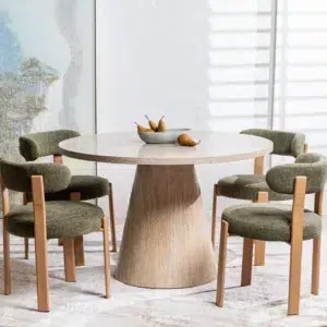 Tessa Round Dining Table French Fawn Travertine Finish