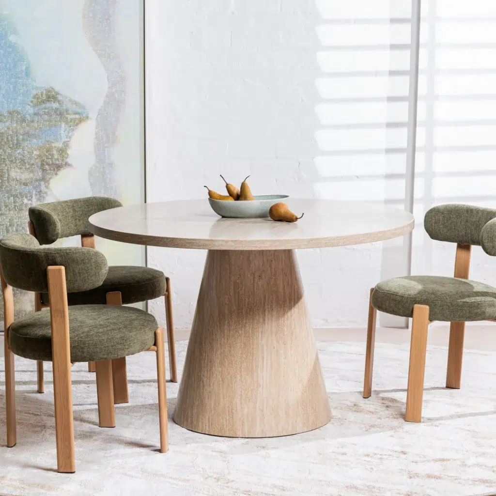 Carmo dining chair in olive set of 2 with ash-finished legs and textured boucle fabric