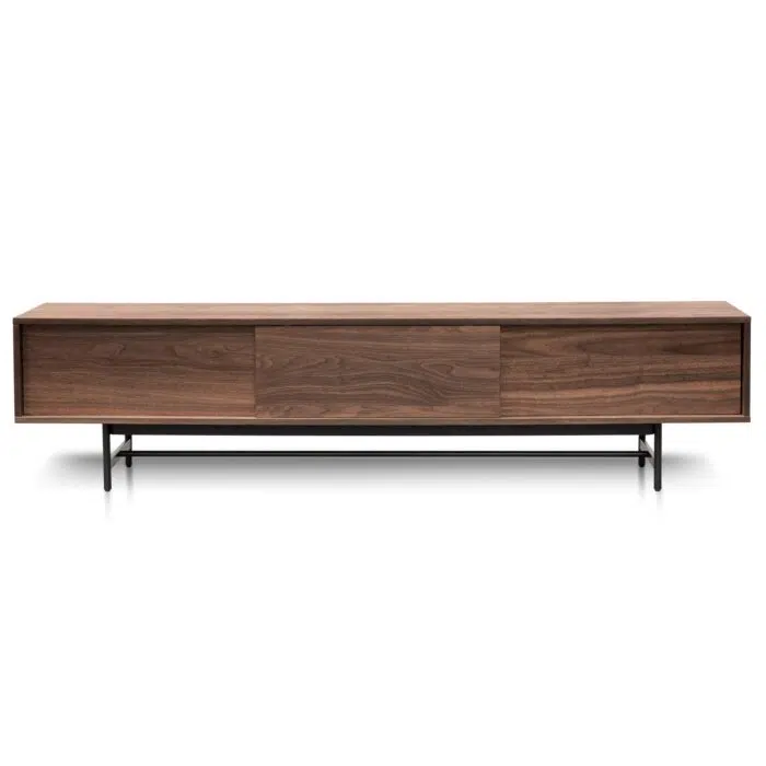 Elodie 2.1m Walnut Wooden TV Entertainment Unit – Black legs
