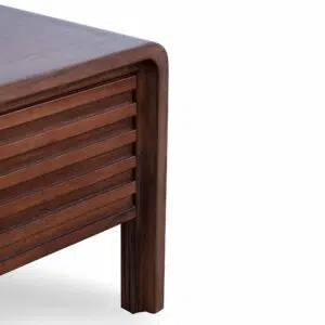Liora 2.2m TV entertainment unit in walnut finish with rustic wood slat drawers and square legs