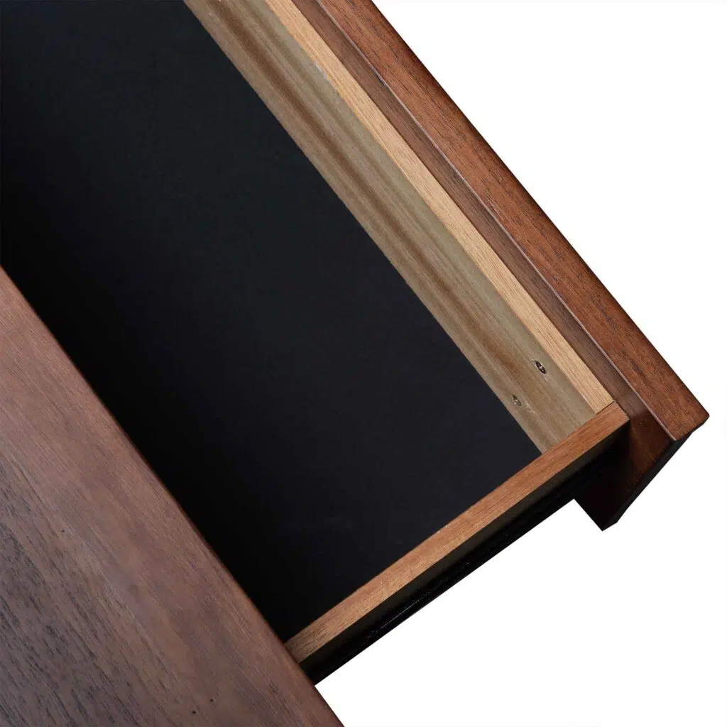 Walnut TV entertainment unit with rustic elegance and sustainable messmate wood design