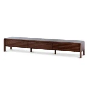 Liora 2.2m TV entertainment unit in walnut finish with rustic elegant design and storage drawers