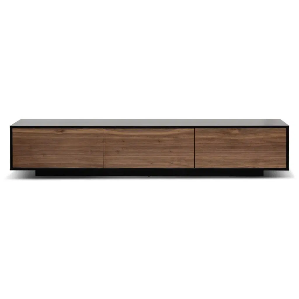 Aaron 2.3m wooden entertainment unit black frame with walnut drawers sleek modern design