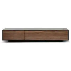 Aaron 2.3m wooden entertainment unit black frame with walnut drawers sleek modern design