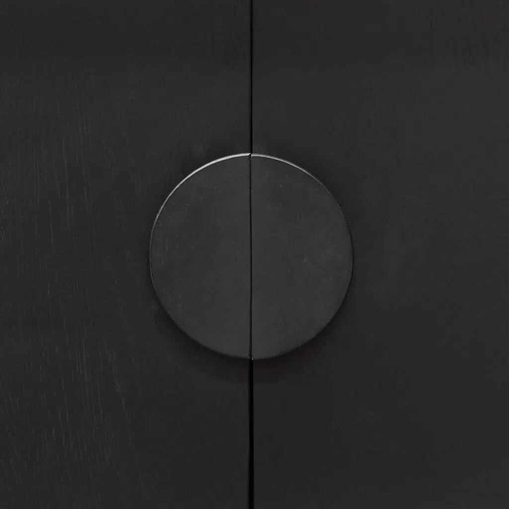 Levi 1.8m wooden TV entertainment unit in black with solid oak construction and geometric base