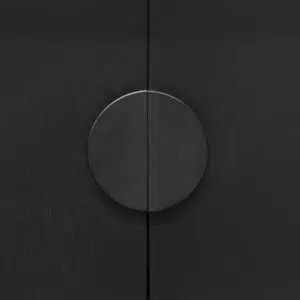 Levi 1.8m wooden TV entertainment unit in black with solid oak construction and geometric base