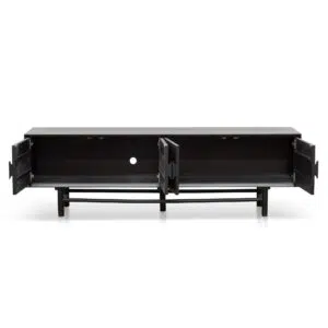 Levi 1.8m wooden TV entertainment unit in black with solid oak construction and modern design