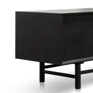 Levi 1.8m wooden TV entertainment unit in black with solid oak craftsmanship and sleek design