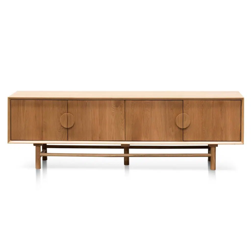 Birch 1.8m wooden TV entertainment unit with natural oak finish and mid-century design