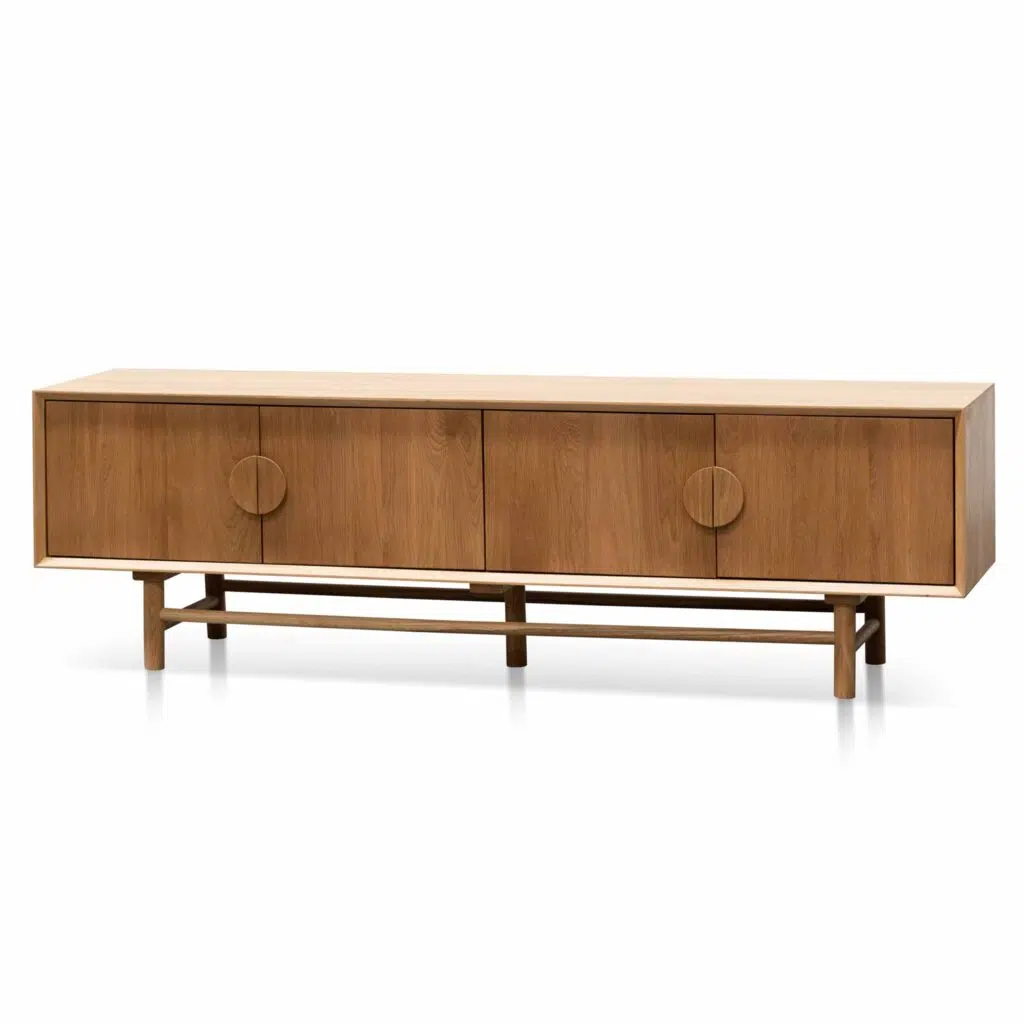 Birch 1.8m wooden TV unit with natural oak finish and mid-century design for modern living rooms