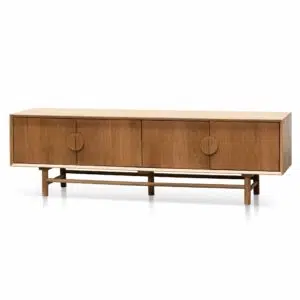 Birch 1.8m wooden TV unit with natural oak finish and mid-century design for modern living rooms