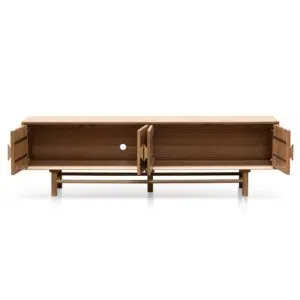 Birch 1.8m wooden TV entertainment unit with natural oak finish and mid-century design