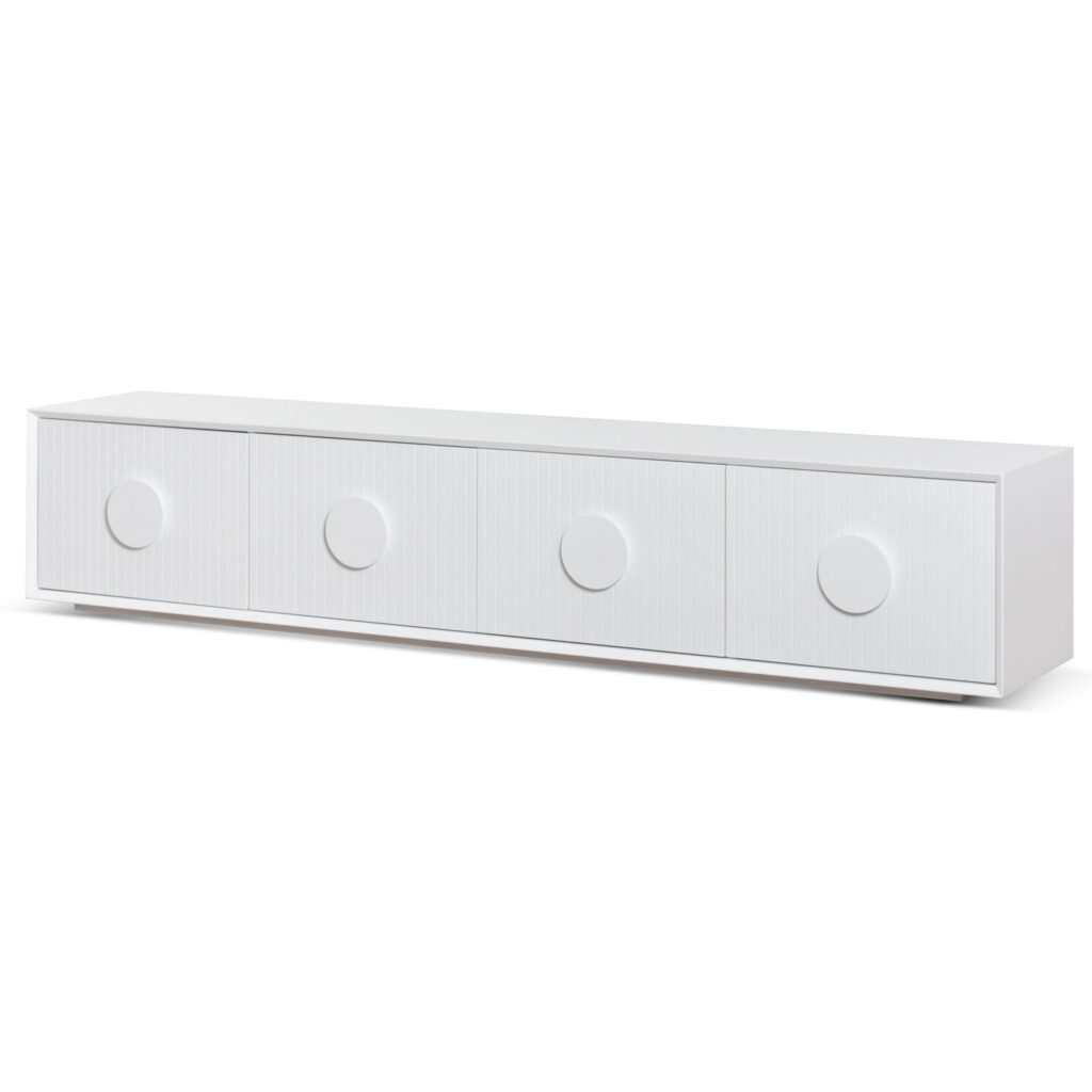 Kai 2.3m white wooden entertainment TV unit with modern design and storage shelves