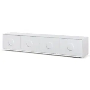 Kai 2.3m white wooden entertainment TV unit with modern design and storage shelves