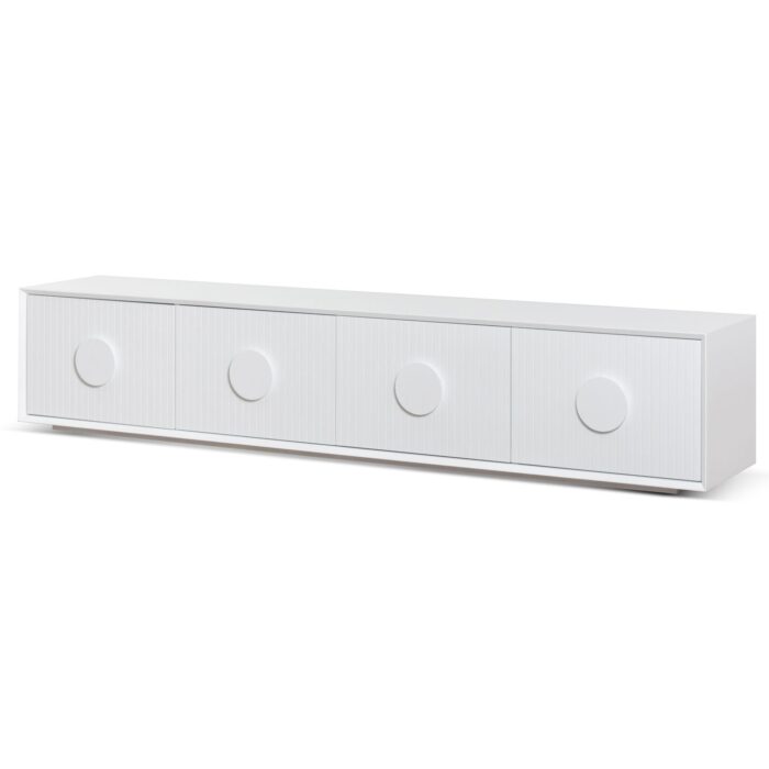 Kai 2.3m white wooden entertainment TV unit with modern design and storage shelves