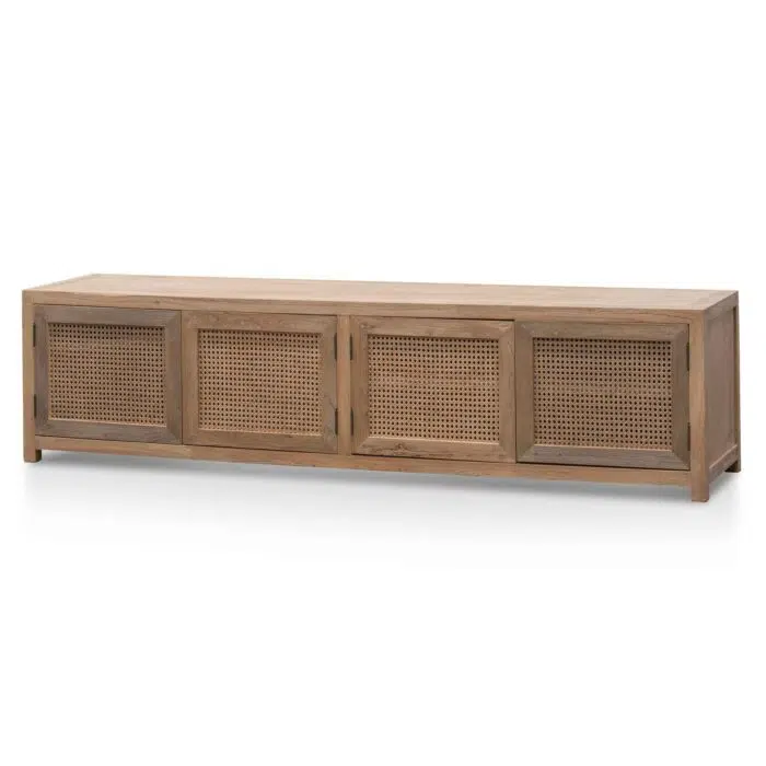 Isaac 2m TV Entertainment Unit – Natural with Rattan Doors