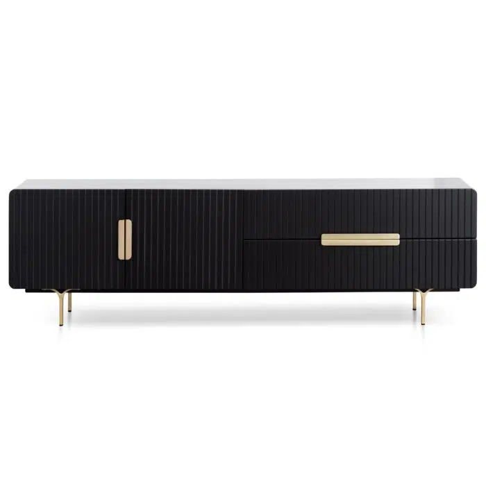 Dylan Matte Black TV Entertainment Unit – Brass Legs and Handle