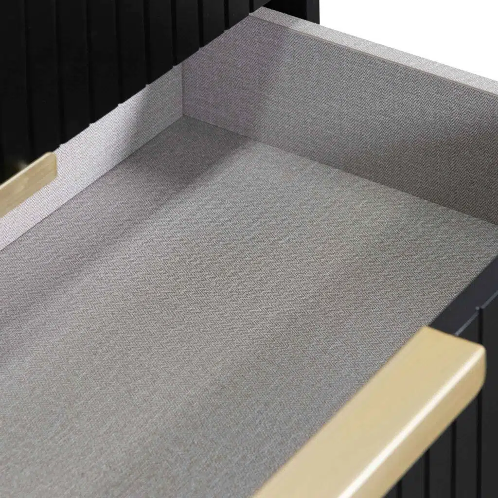 Matte black TV entertainment unit with brass legs and handles modern living room furniture