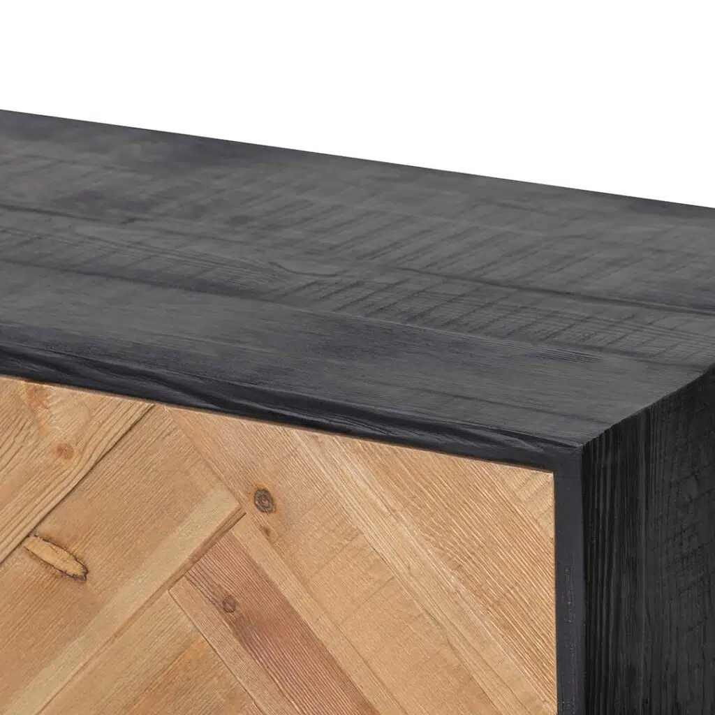 Celeste 2.1m wooden TV unit with natural pine doors and rustic black MDF body for modern living rooms