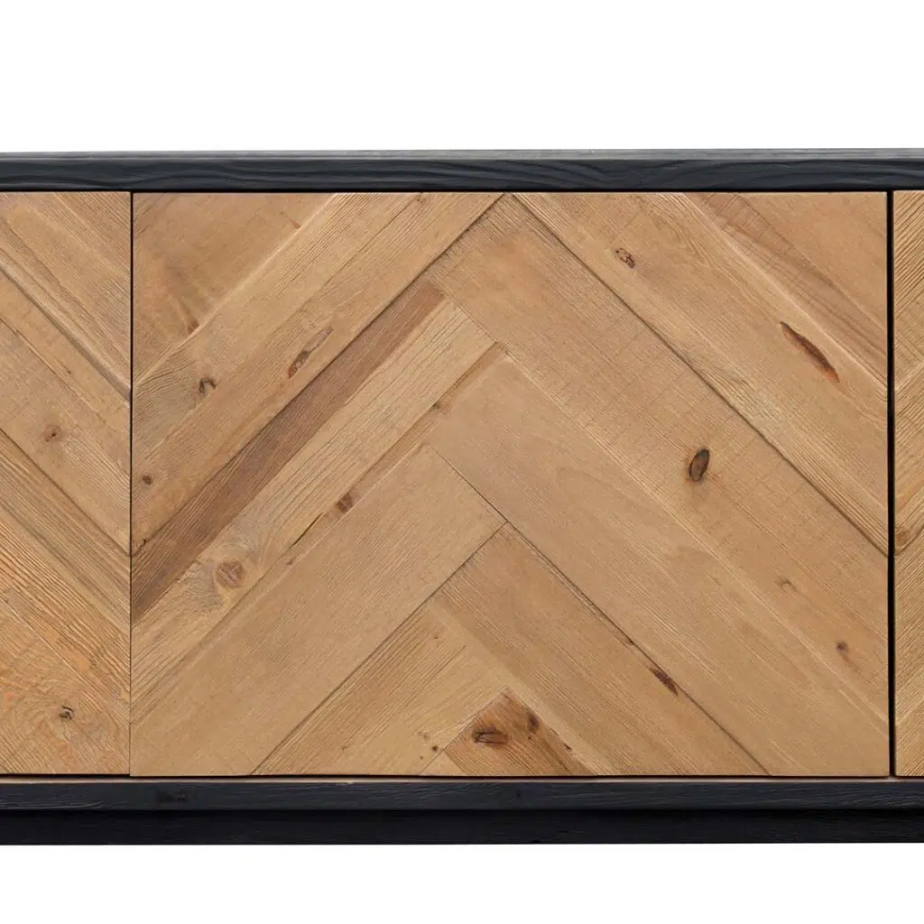 Celeste 2.1m wooden TV unit with natural pine doors and rustic black MDF body for modern living rooms