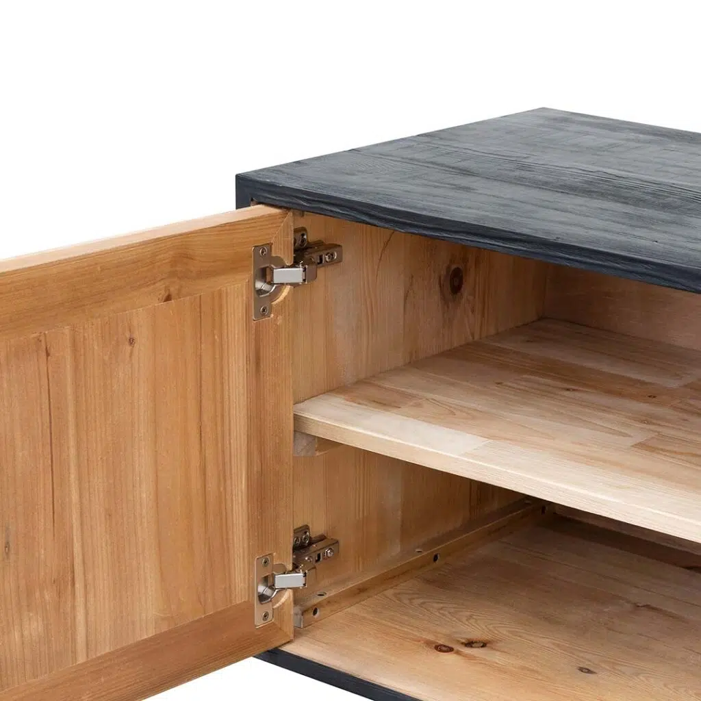 Celeste 2.1m wooden TV unit with chevron doors rustic black and natural pine contrast