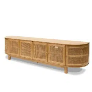 Colin 2.2m natural rattan TV unit with semi-transparent doors for modern living room 65 inch