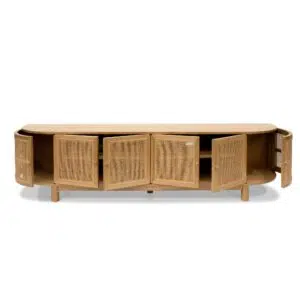2.2m natural rattan TV unit semi-transparent doors ash wood frame modern living room decor