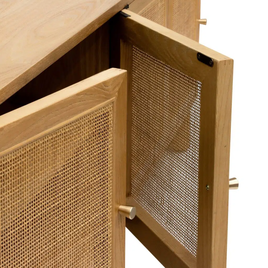 Colin 2.2m natural rattan doors TV entertainment unit with ash wood frame and adjustable shelves for modern living rooms