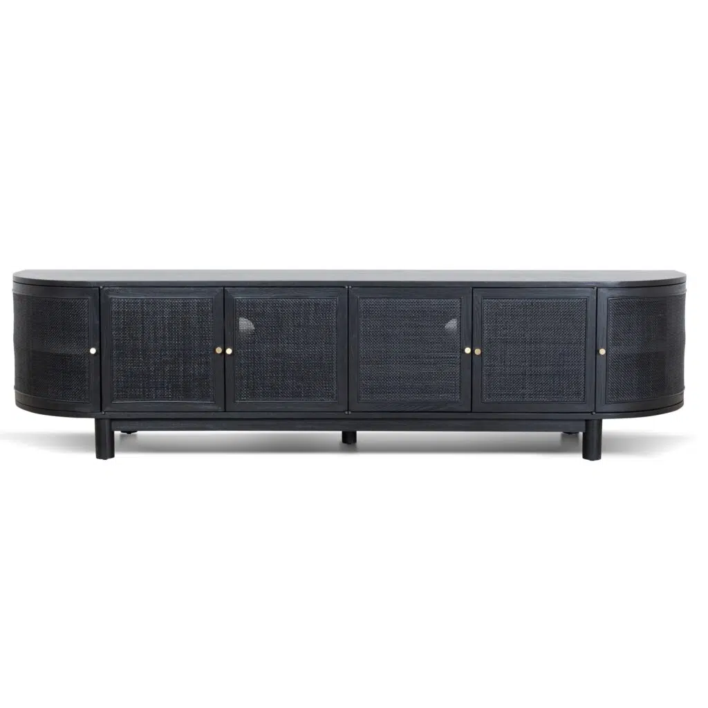 Tobias 2.2m rattan door TV unit full black modern living room furniture