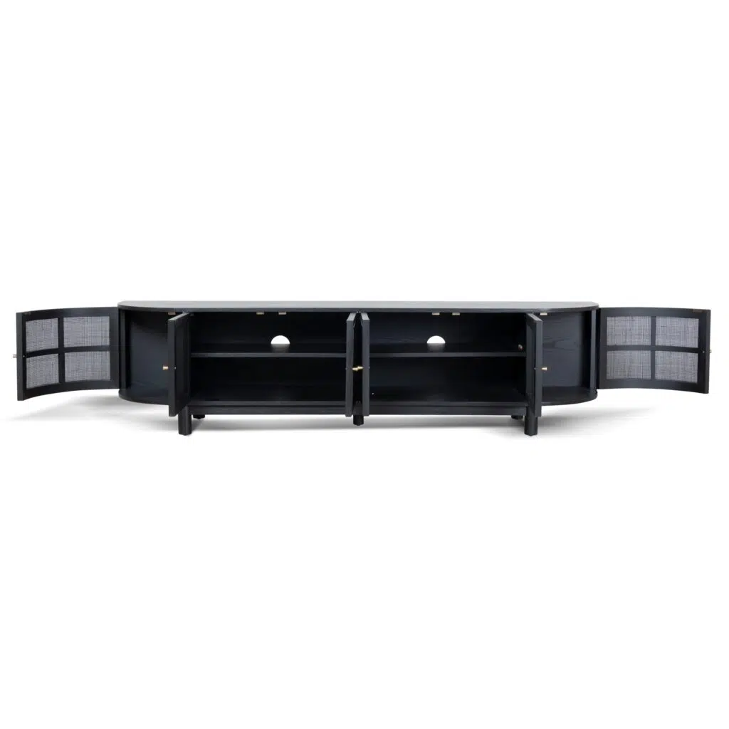 Tobias 2.2m rattan doors TV unit full black modern living room furniture