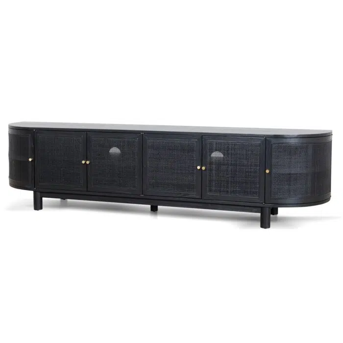 Tobias 2.2m Rattan Doors TV Entertainment unit – Full Black