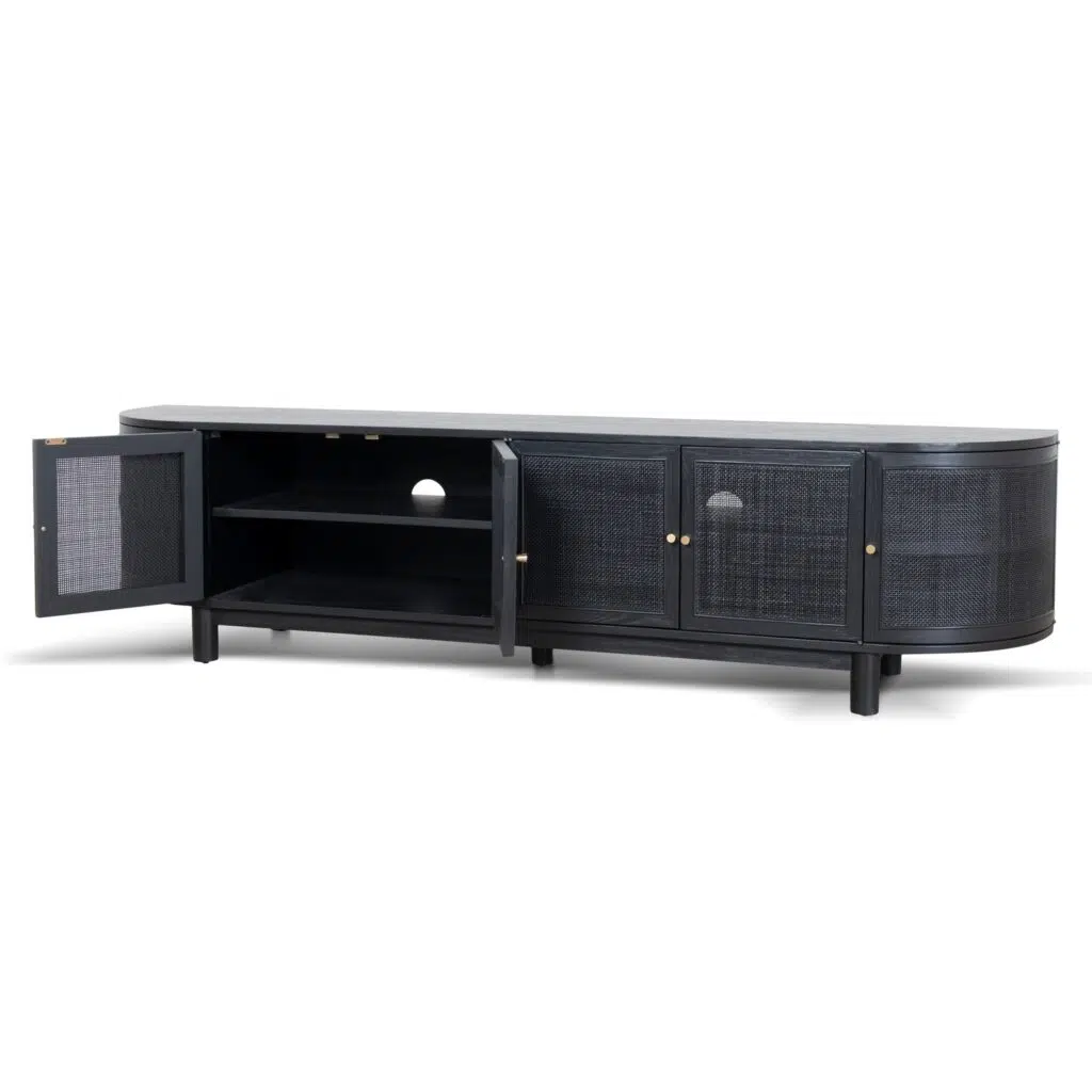 Tobias 2.2m rattan doors TV unit full black modern boho chic living room furniture