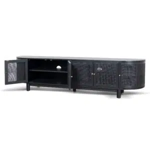 Tobias 2.2m rattan doors TV unit full black modern boho chic living room furniture