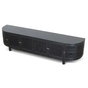 Tobias 2.2m rattan door TV unit full black modern boho chic living room furniture