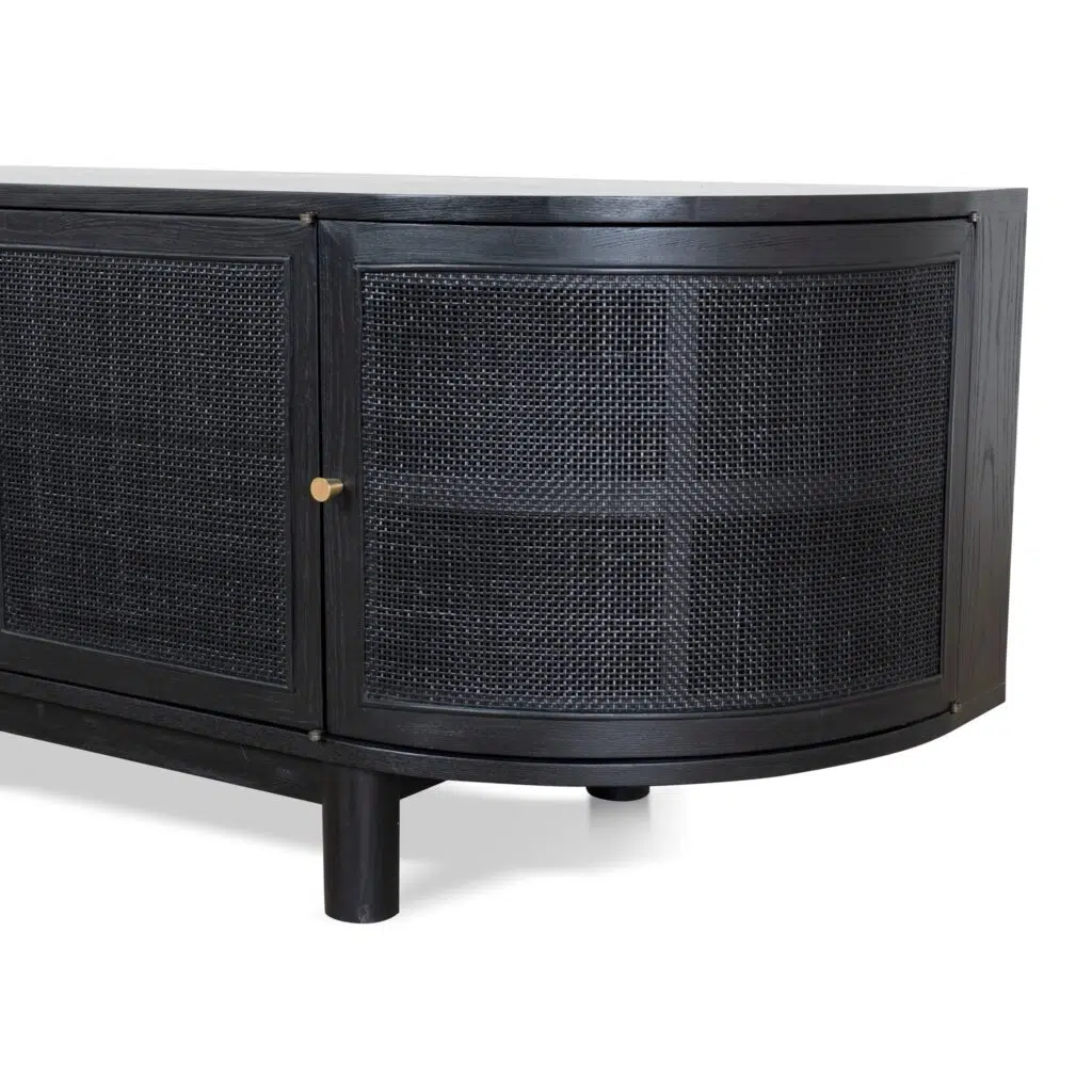 Tobias 2.2m rattan door TV unit full black modern boho living room furniture