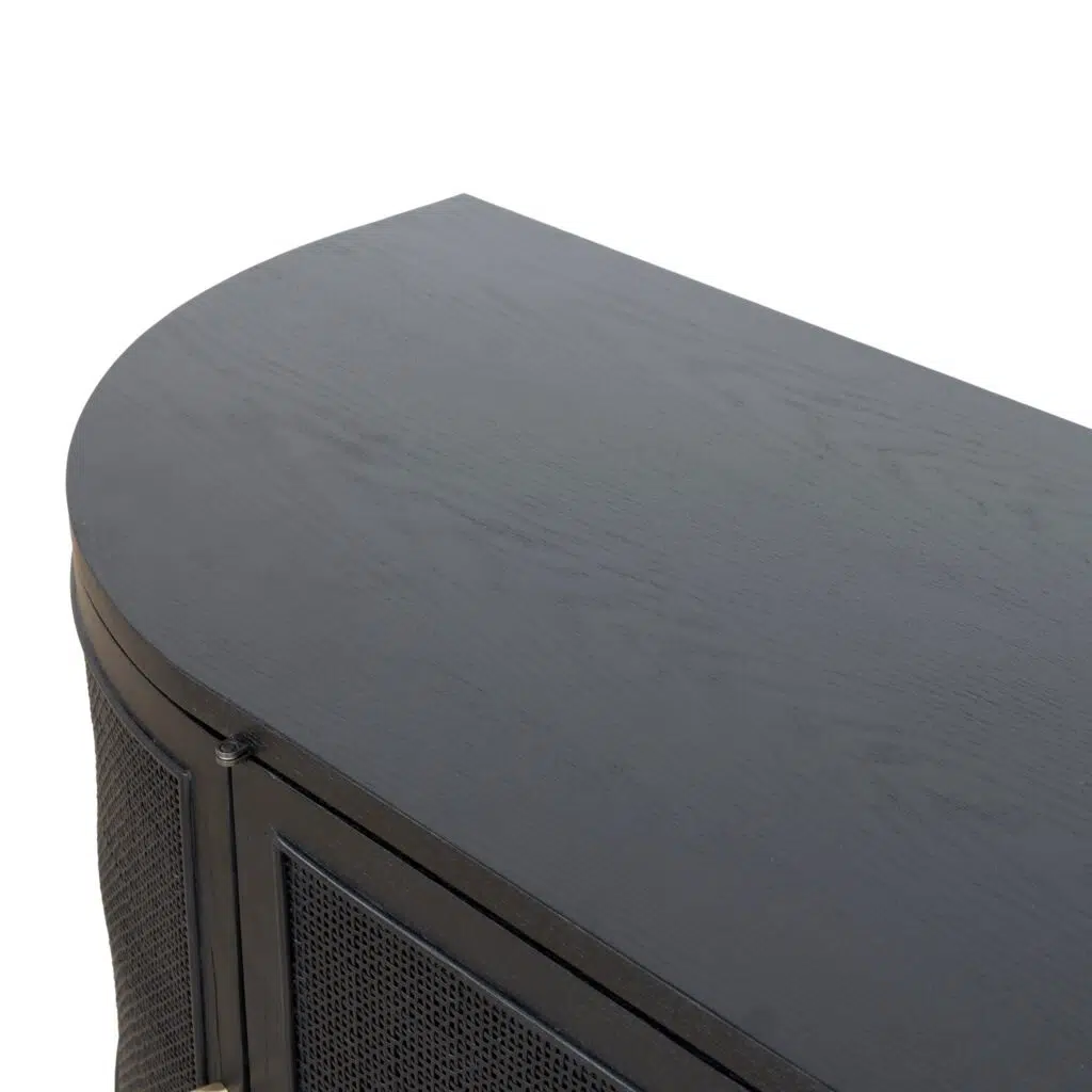 Tobias 2.2m rattan door TV unit full black boho-chic entertainment center with storage