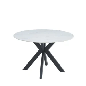 Venice Round Snow White Dining Table with Black Frame