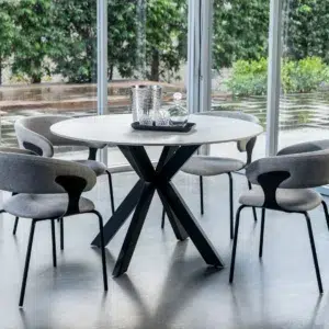 Venice Round Dining Table Snow White Ceramic Black