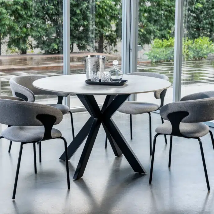 Venice Round Dining Table Snow White Ceramic Black