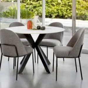 Venice Round Dining Table Snow White Ceramic with Black Frame