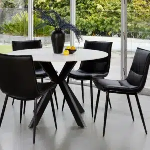 Venice Round Dining Table Snow White Ceramic Black Frame