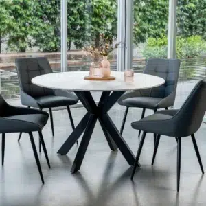 Venice Round Dining Table Snow White Ceramic Black