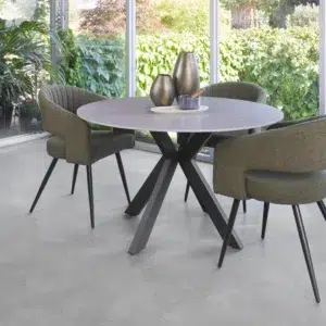 Venice Round Dining Table Bulgarian Grey Marble Ceramic Top with Black Legs