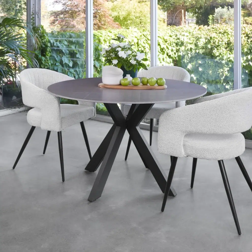 Venice Round Table Bulgarian Grey Ceramic Black Legs