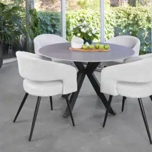 Venice Round Dining Table Bulgarian Grey Marble Ceramic Top Black Metal Legs