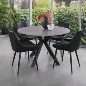 Venice Round Dining Table – Bulgarian Grey Marble Ceramic with Black Legs