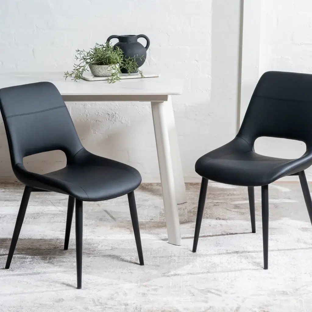 Vienna Dining Chair Black Set 2 Eco Leather Metal Frame