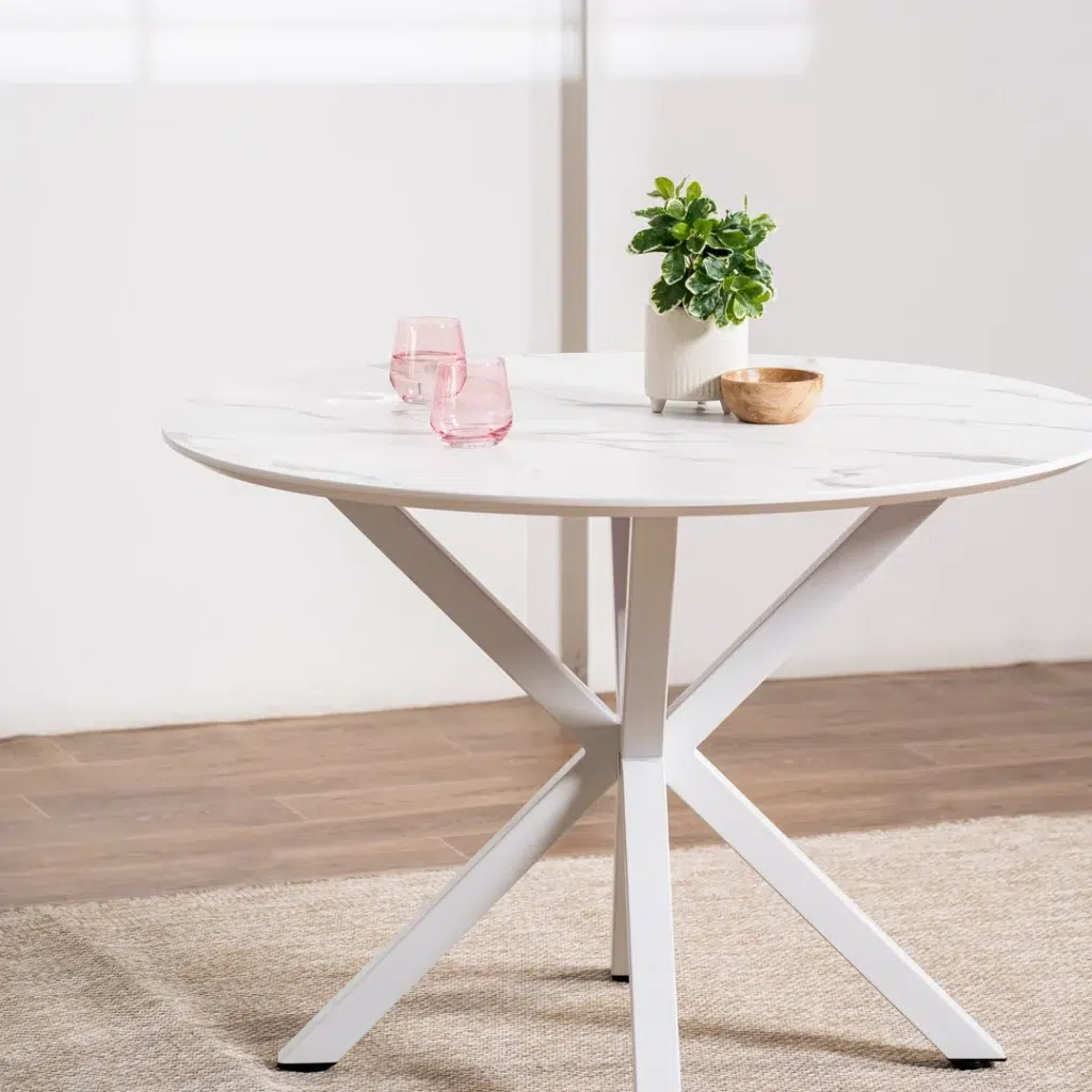 White Marble Dining Table with Metal Frame